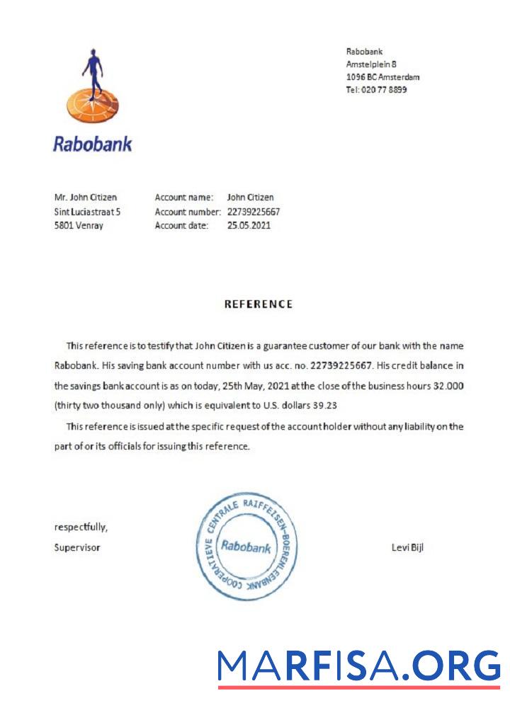 Downloadable Netherlands Rabobank reference real example